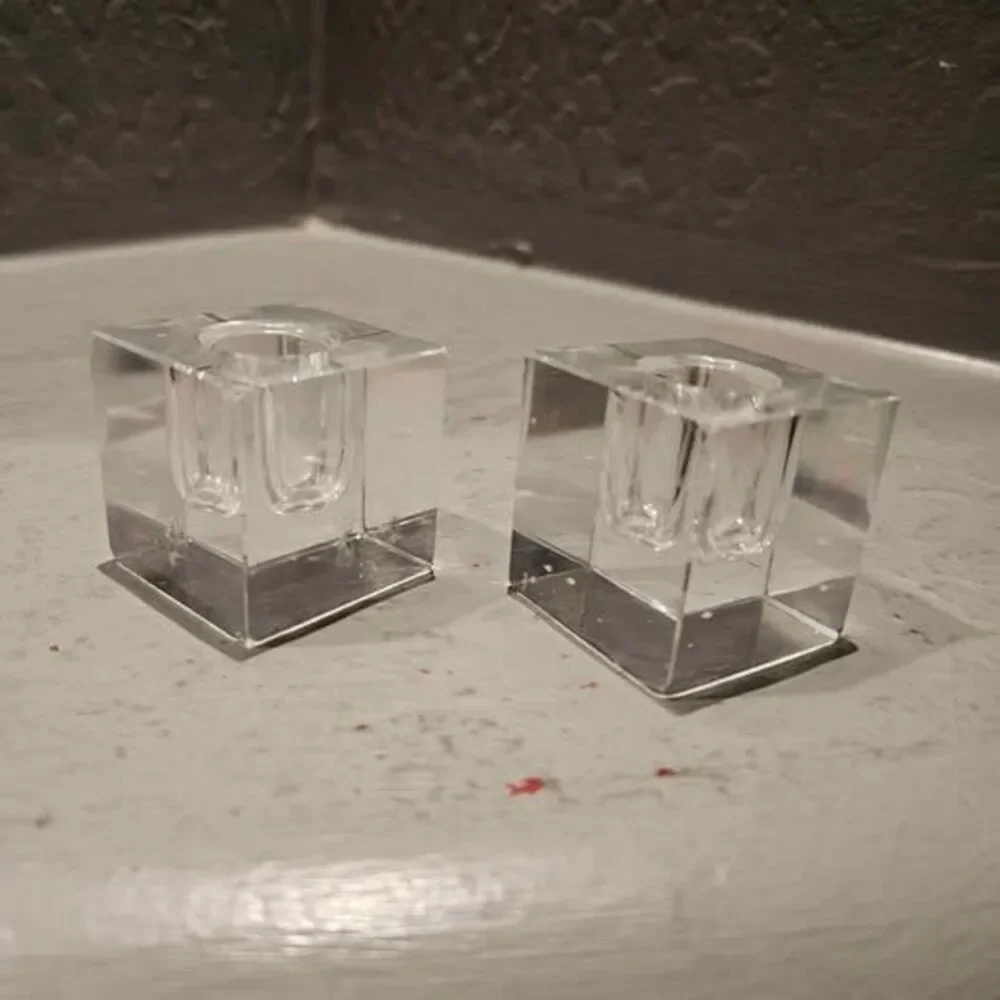 Pair of Clear Glass Ice Cube Candle Holders Minor Imperfections Candle Sticks